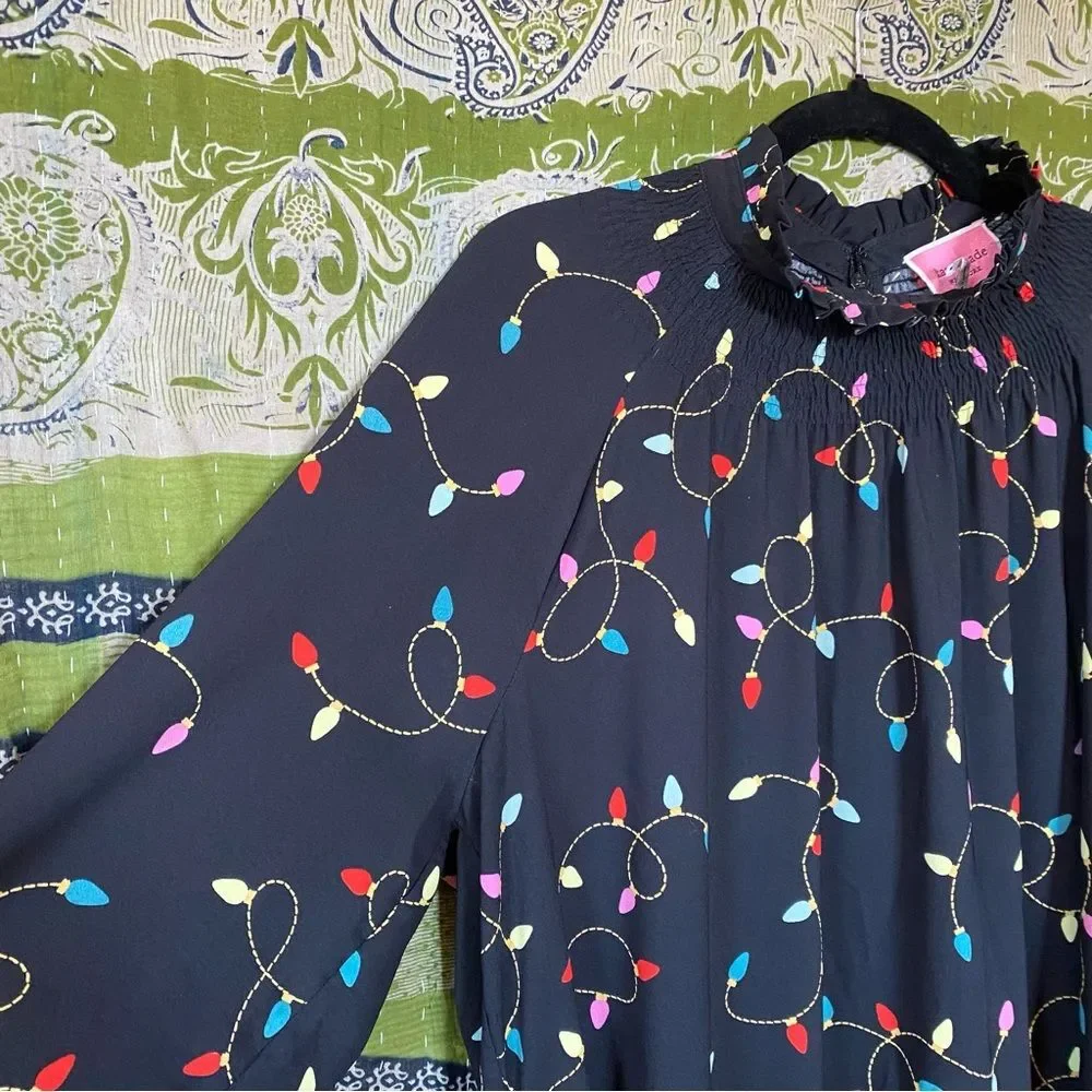 Kate Spade New York Black String Lights Shift Mini Dress Size Extra Large